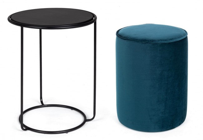 SET2 TAVOLINO-POUF ANNIKA BLU PAVONE