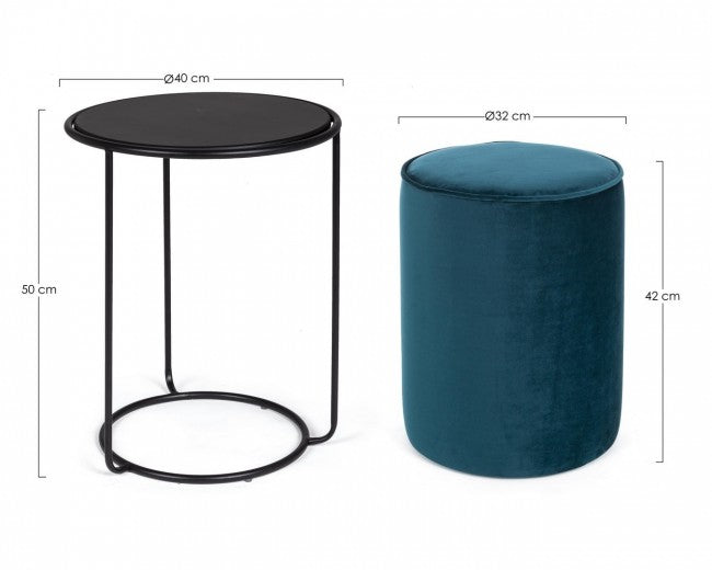 SET2 TAVOLINO-POUF ANNIKA BLU PAVONE
