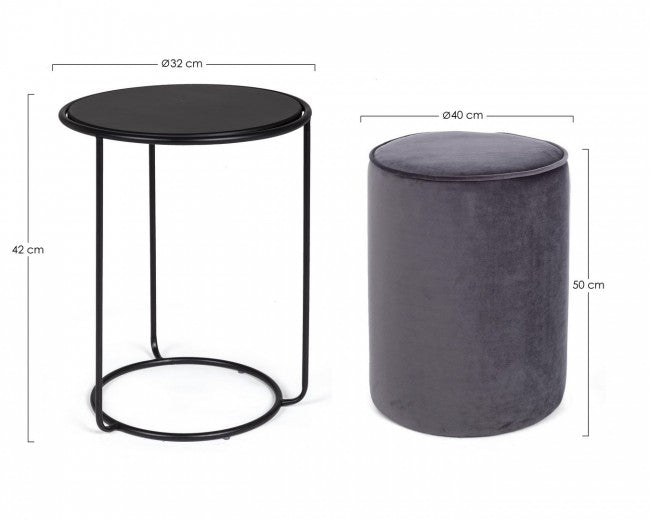 SET2 TAVOLINO-POUF ANNIKA GRIGIO SCURO