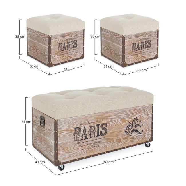 SET3 POUF TRAVEL PARIS CORDA