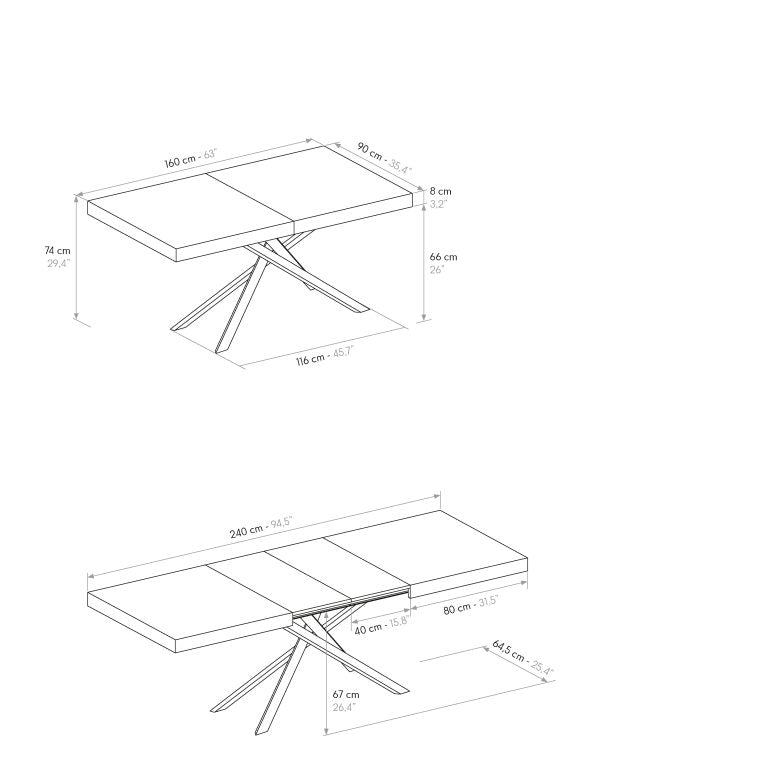 TAVOLO ALL SMART OLMO PERLA 160-240X90 A