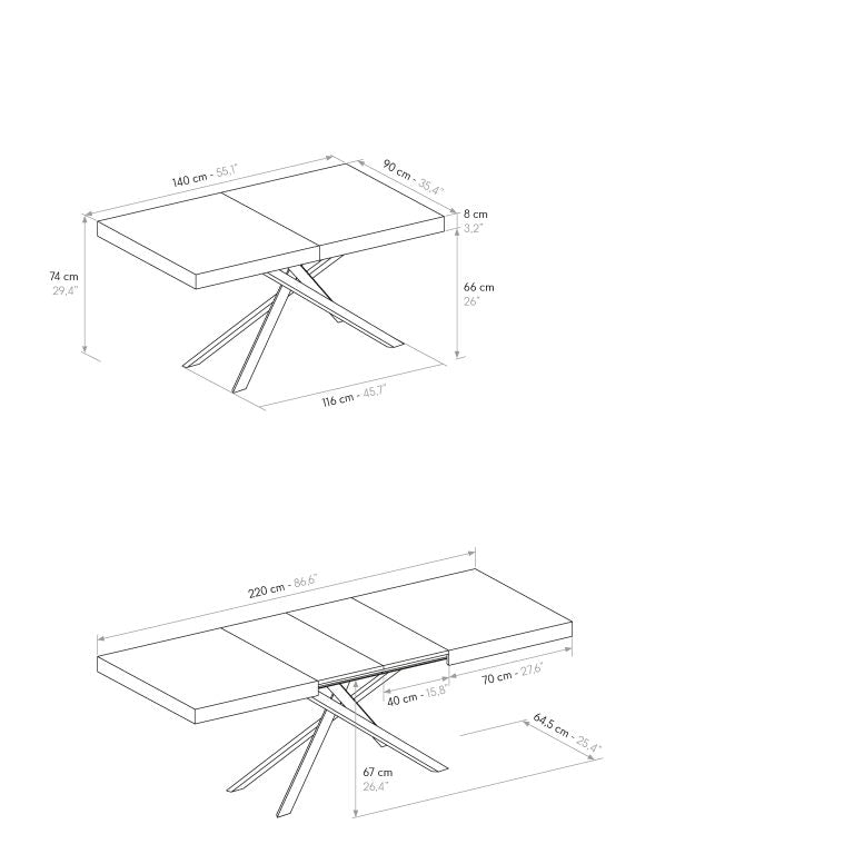 TAVOLO ALL SMART OLMO PERLA 140-220X90 B