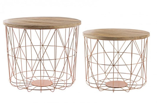 SET2 TAVOLINO CONTENITORE INTRECCIO RAME