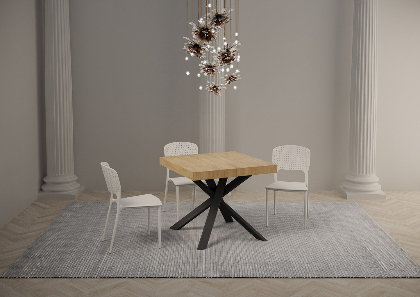 Tavolo Clerk 90x90 allungato 194 piano Quercia Natura gambe Antracite