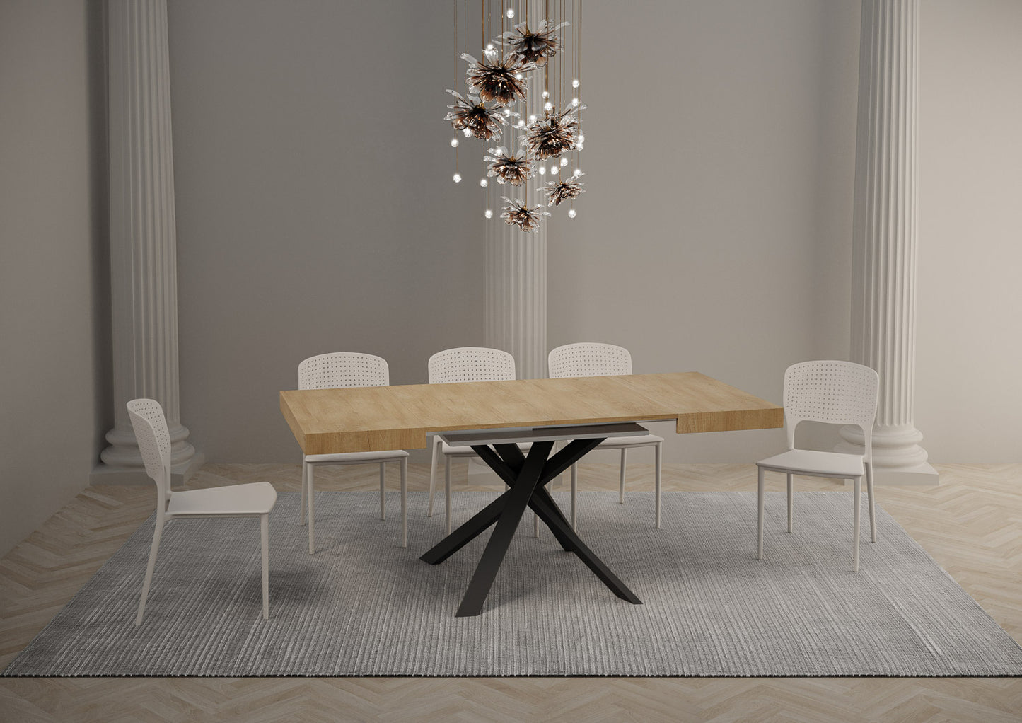 Tavolo Clerk 90x90 allungato 194 piano Quercia Natura gambe Antracite