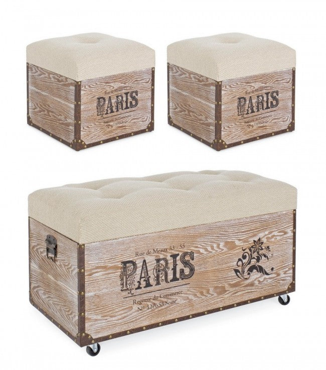 SET3 POUF TRAVEL PARIS CORDA