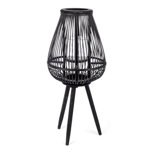 LANTERNA TREPPIEDE BAMBOO NERO H78