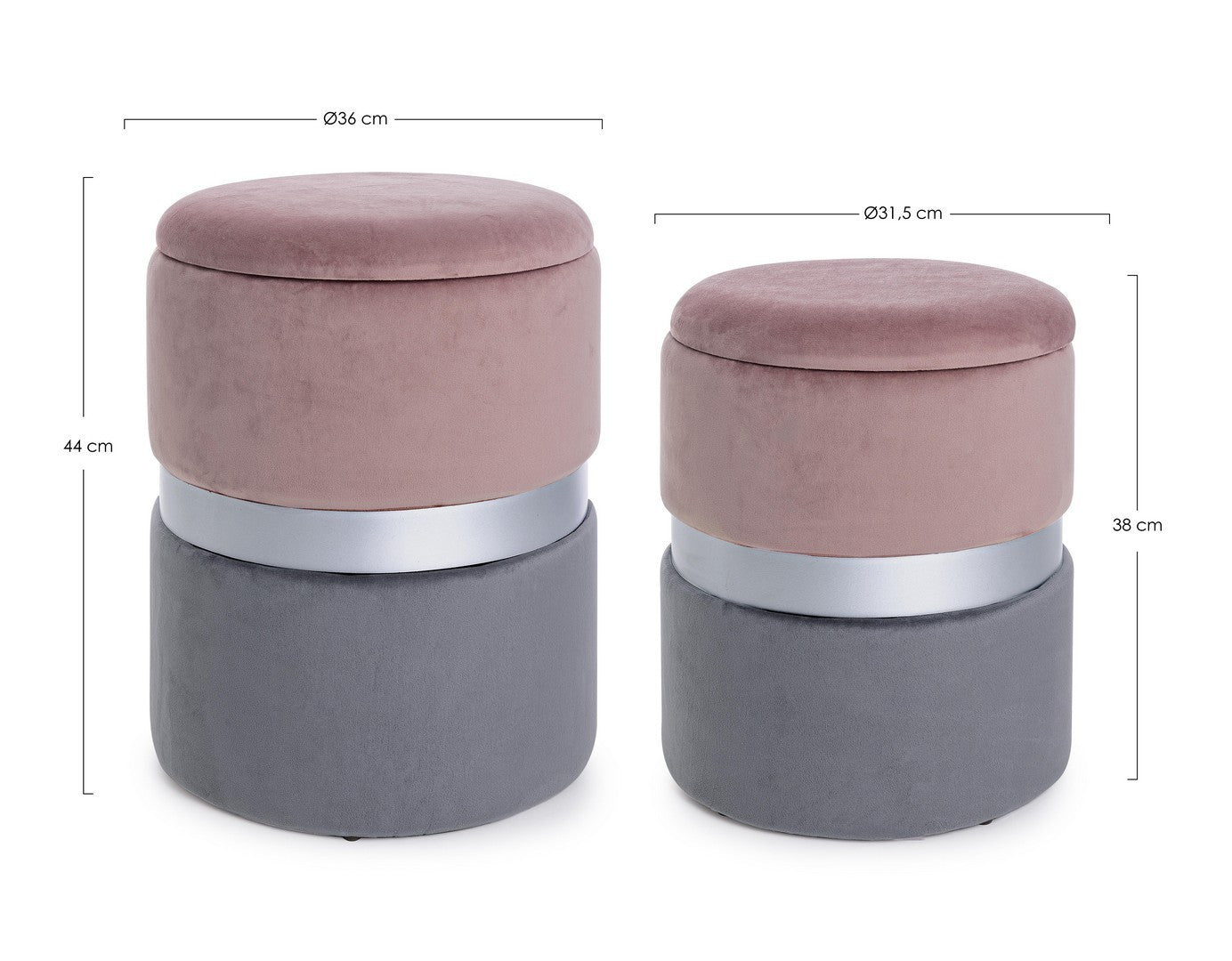 SET2 POUF CONT.POLINA ROSA-GRIGIO