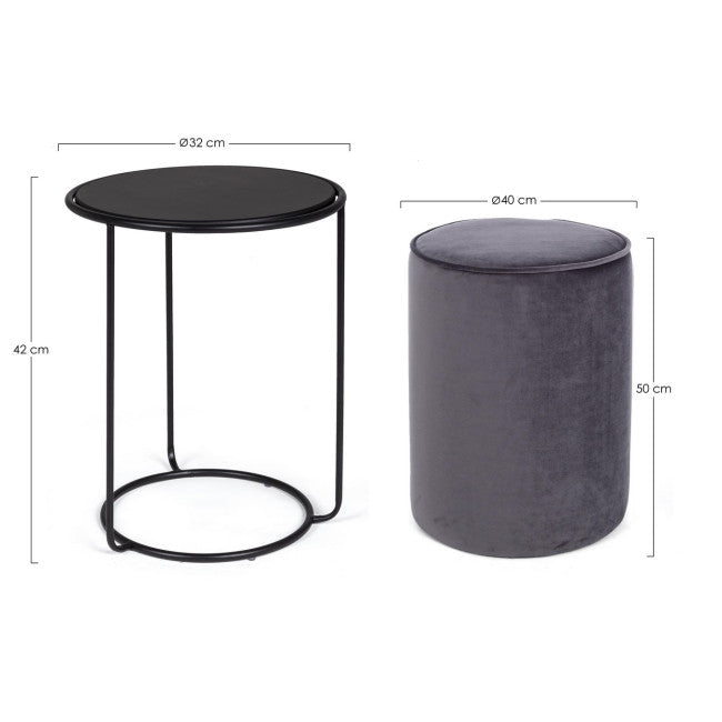 SET2 TAVOLINO-POUF ANNIKA GRIGIO SCURO